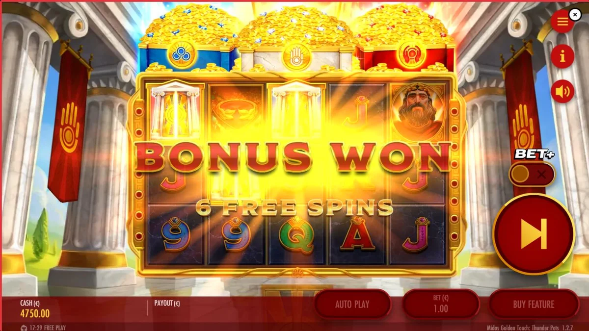 Midas Golden Touch: Thunder Pots slot machine interface