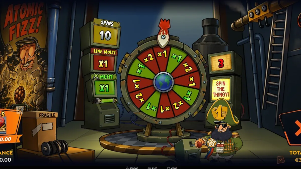 Interface do slot Enriched com tema nuclear e retro-futurista
