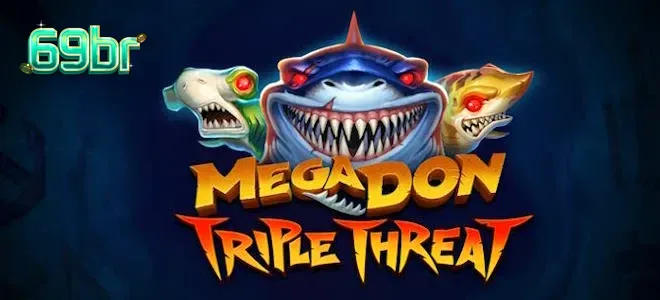 O slot Mega Don Triple Threat apresentando predadores marinhos em um recife de corais.